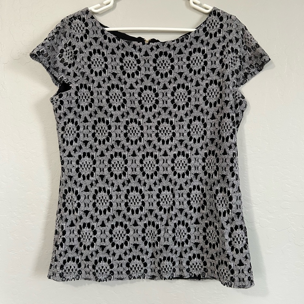 NEW Tommy Hilfiger White Navy Lace Blouse